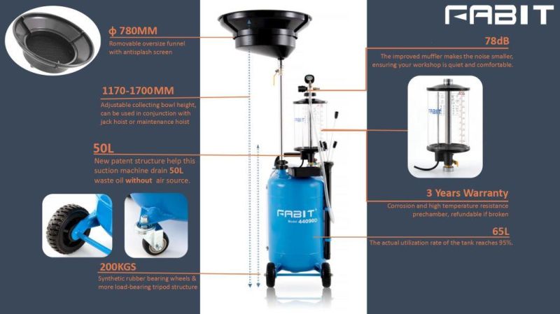 Combined Waste Oil Suction and Gravity Oil Collector Oil Extractor with Preservative Chamber-70L