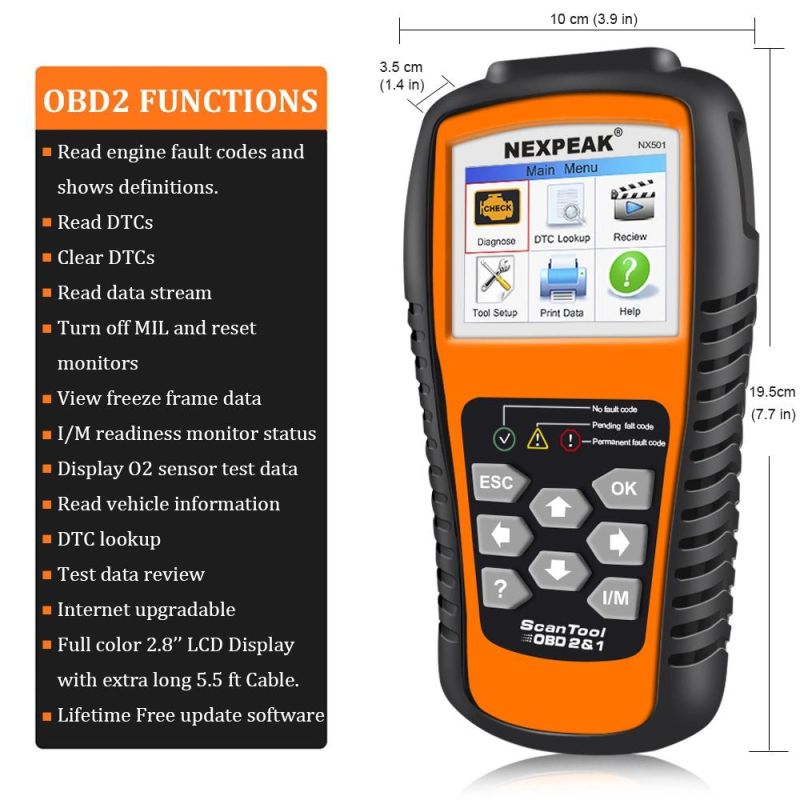 Nexpeak Nx501 OBD2 Automotive Scanner Obdii Code Reader Diagnostic Tool Check Engine Multi-Languages Car Tools Full OBD2 Scanner