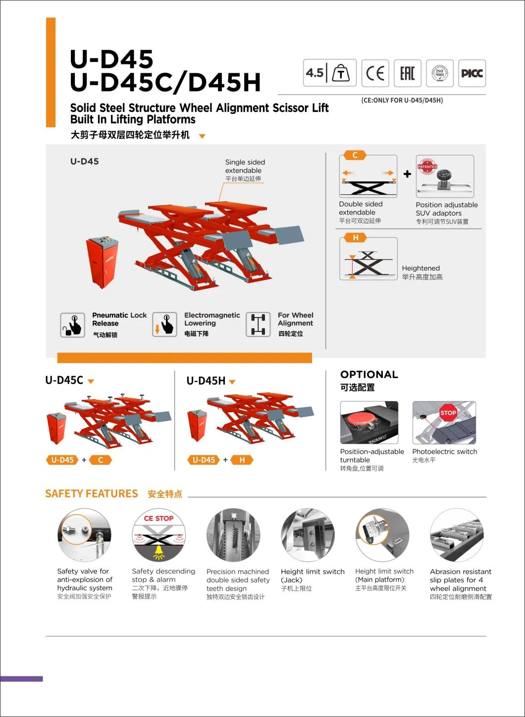 Unite Wheel Alignment Lift U-D45c Solid Steel Structure Wheel Alignment Scissor Lift Built in Lifting Platforms