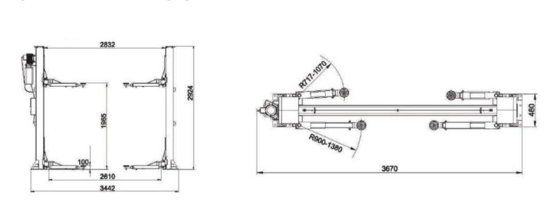 4 T Hydraulic Automatic Overhead Baseless Clearfloor Gantry 2 Poles Vehicle Elevators Two Post Lift