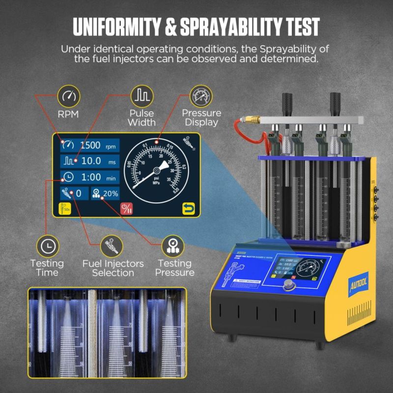 Autool CT180 Intelligent Upgrade Fuel Injector Tester Cleaning Machine Injector Ultrasonic Cleaner 4-Cylinders 110V 220V for Gdi