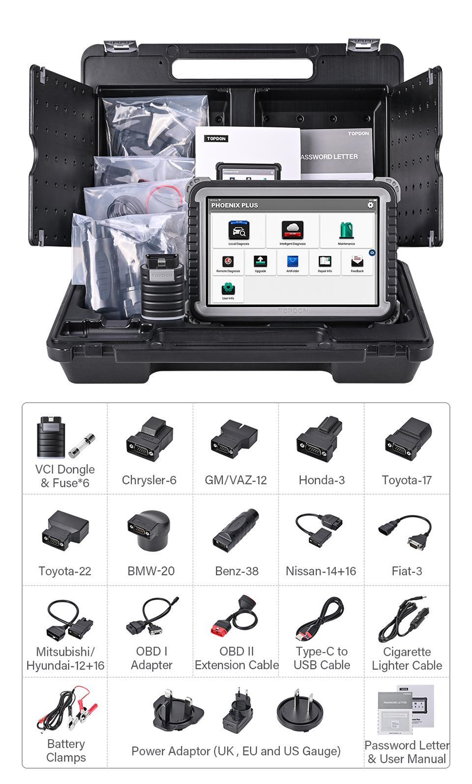 Topdon Phoenix Plus Car Diagnostic Tool Professional OBD2 Automotive Scanner ECU Online Coding 2 Years Update