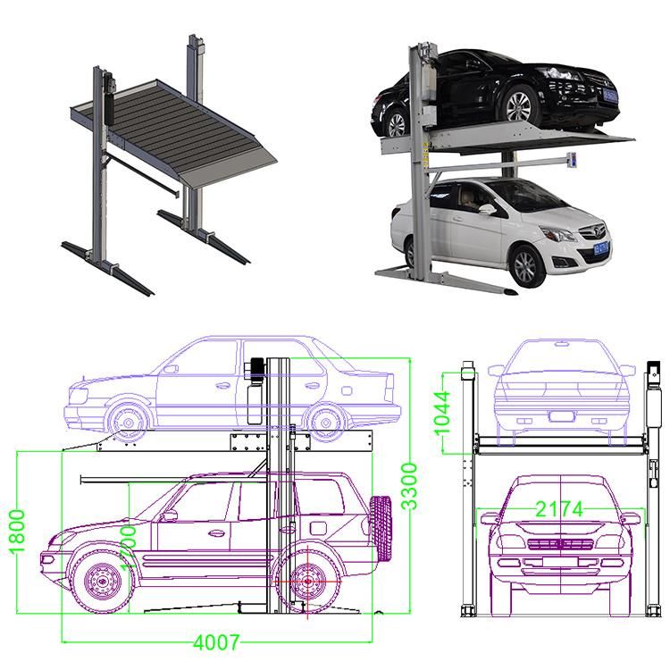 Automatic Shared Column 2 Layers Car Parking Lift with CE