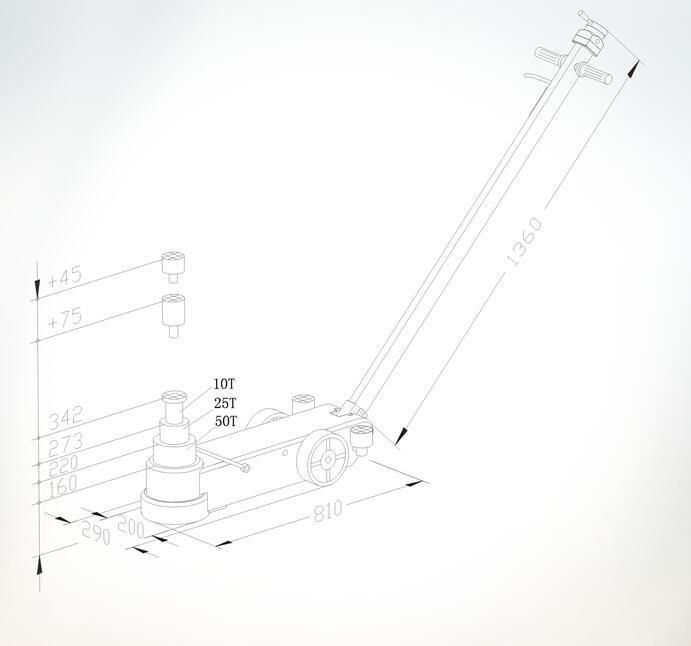 50 25 10 Ton 3 Stage Air Hydraulic Axle Jack