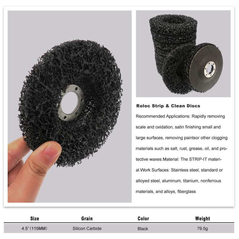 4.5 Inch 115mm Black Quick Change Roll Lock Strip & Clean Medium Prep Pad Discs for Paint Removal