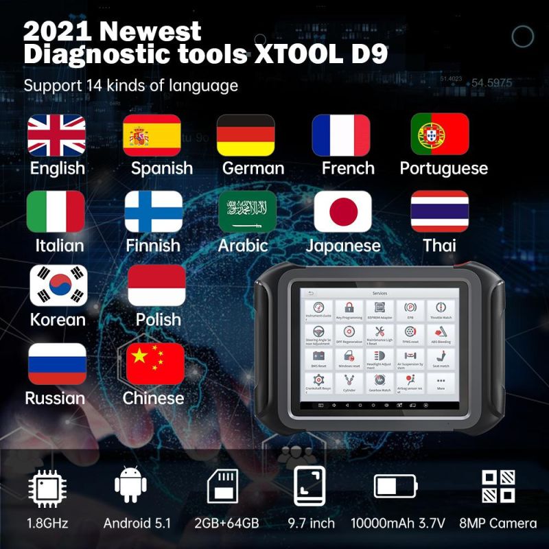 Xtool D9 OBD2 All System Bidirectional Scan Diagnostic Tools with 30+Special Functions ECU Coding Support Doip Can Fd Protocol