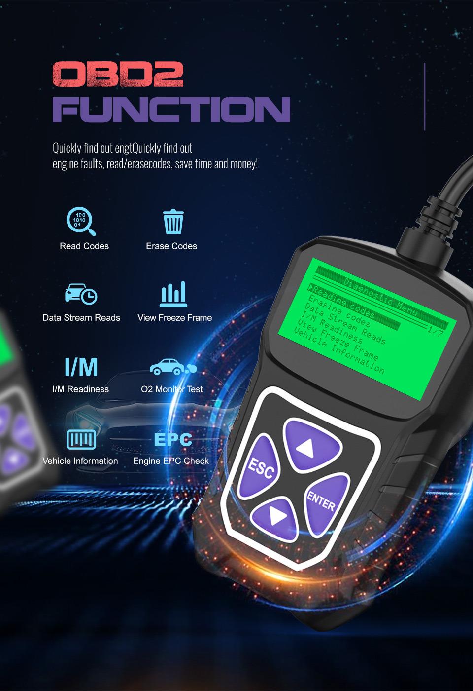 Obdprog Mt100 OBD2 Automotive Scanner Professional Code Reader Scanner Tool Auto Car Diagnostic Tool Eobd Engine Check Pk Elm327