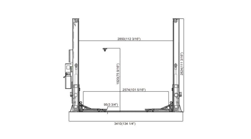 on-7224D Floorplate 2 Post Lift-One Side Manual Release and Dual Chain Drive Cylinders.