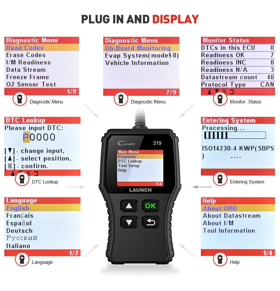 2019 OBD2 Car Code Reader Scanner Launch Cr319 DIY Vehicle Diagnostic Tool as Cr3001