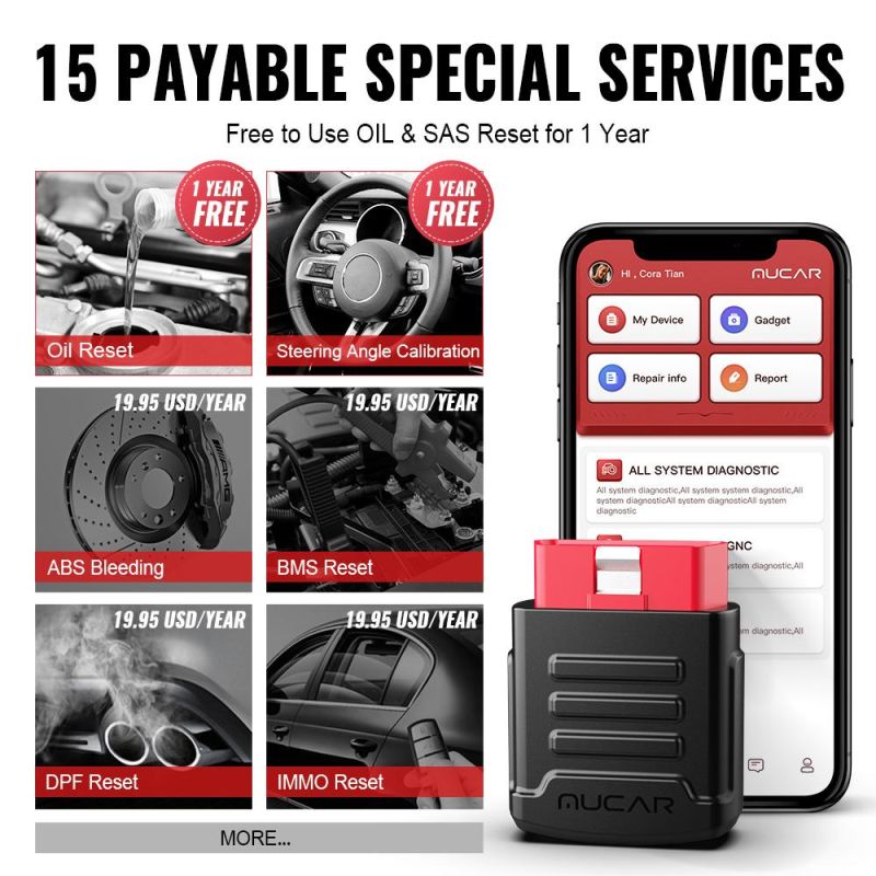 Mucar Bt200 Lifetime Free All Car Full System Oil Sas OBD 2 Diagnostic Tools Bluetooth Scanner Auto OBD2 Tester Pk Thinkdiag