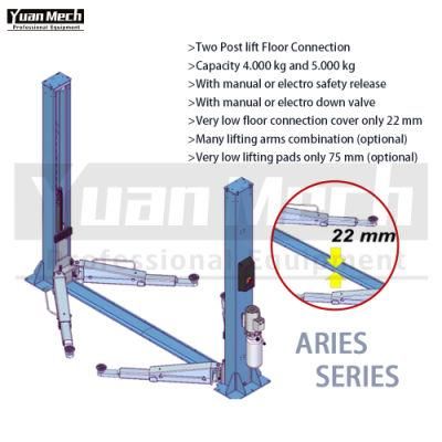 Yuanmech F4033em Baseplate Car Lift Two Post 4t with Manual Down Ventil Leverand and Electromagnet Mechanical