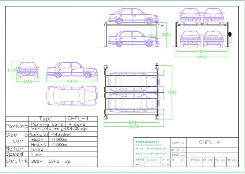 Auto Four Columns Hydraulic Car Parking System/Lift/Hoist/Elevator/Stacker with CE