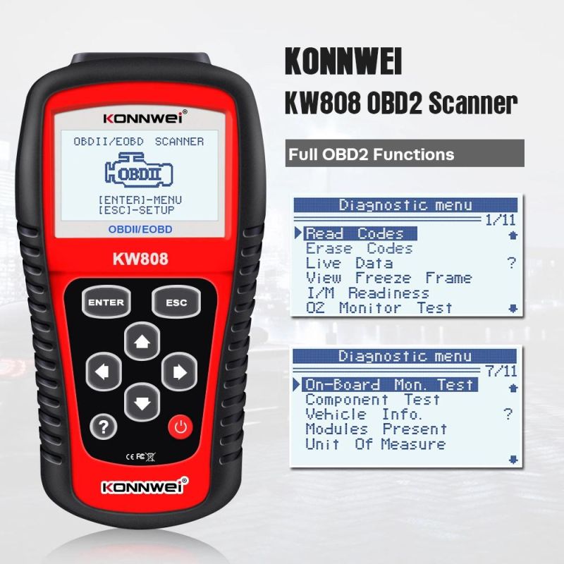 Konnwei Kw808 OBD Car Scanner OBD2 Auto Automotive Diagnostic Scanner Tool Supports Can J1850 Engine Fualt Code Reader