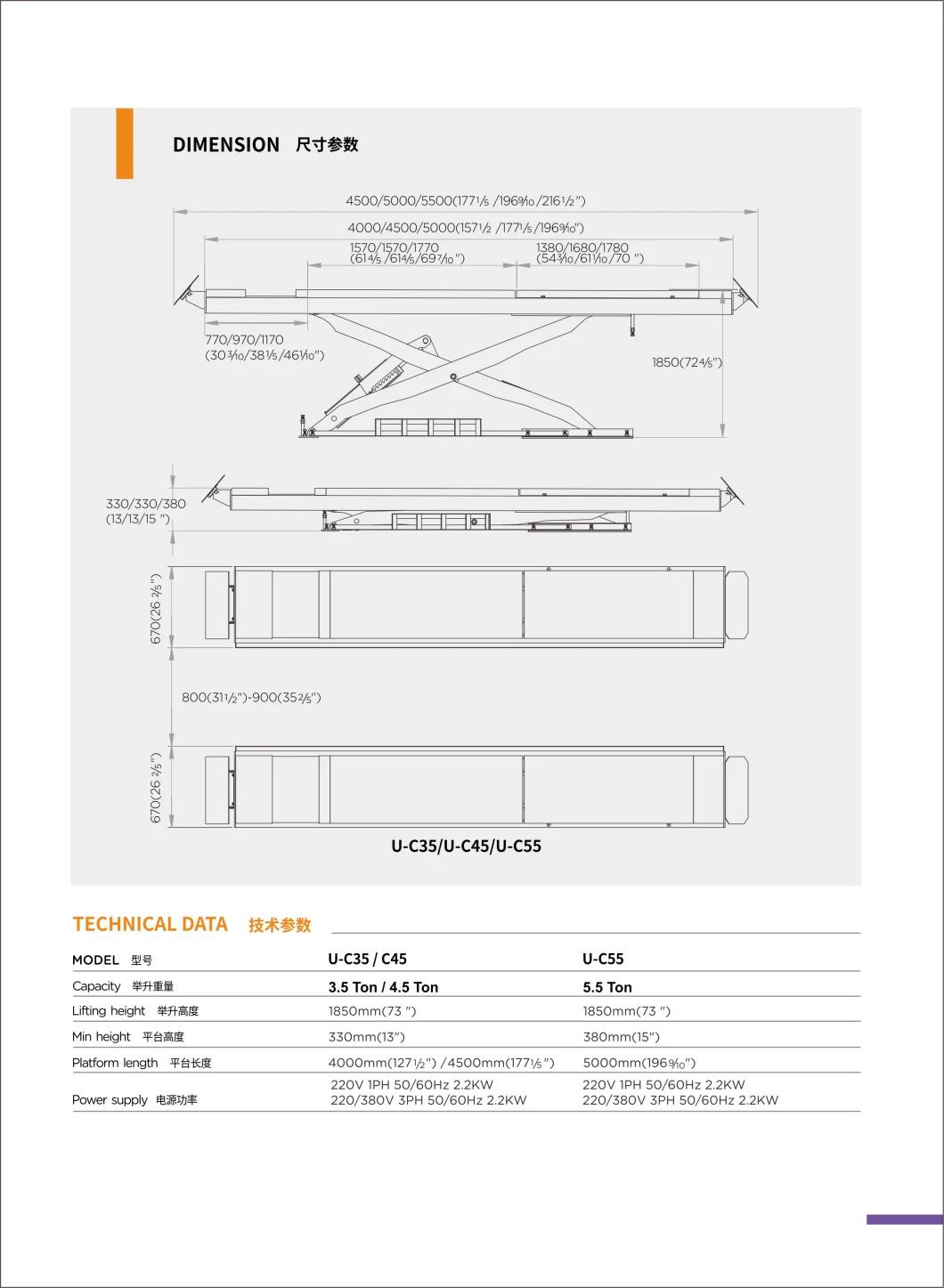 Auto Lift Auto Scissor Alignment Lift in Ground 5.5 T Capacity U-C55 Wheel Alignment Scissor Lift