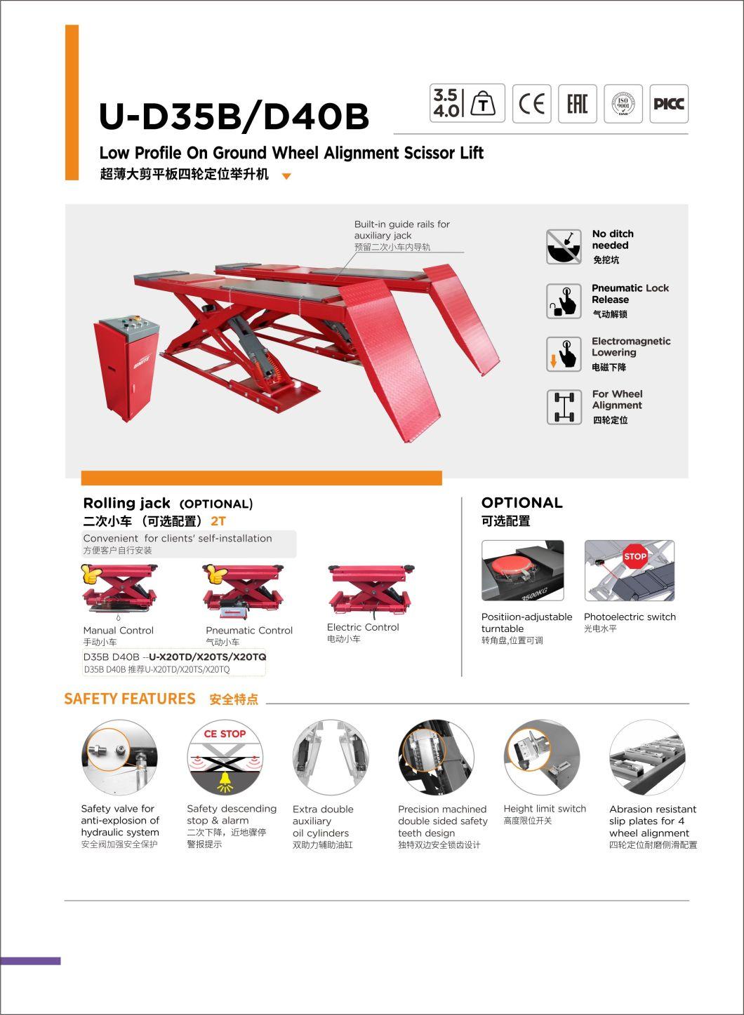 3.5t Low Profile Ground 4 Wheel Alignment Scissor Car Lift U-D35b