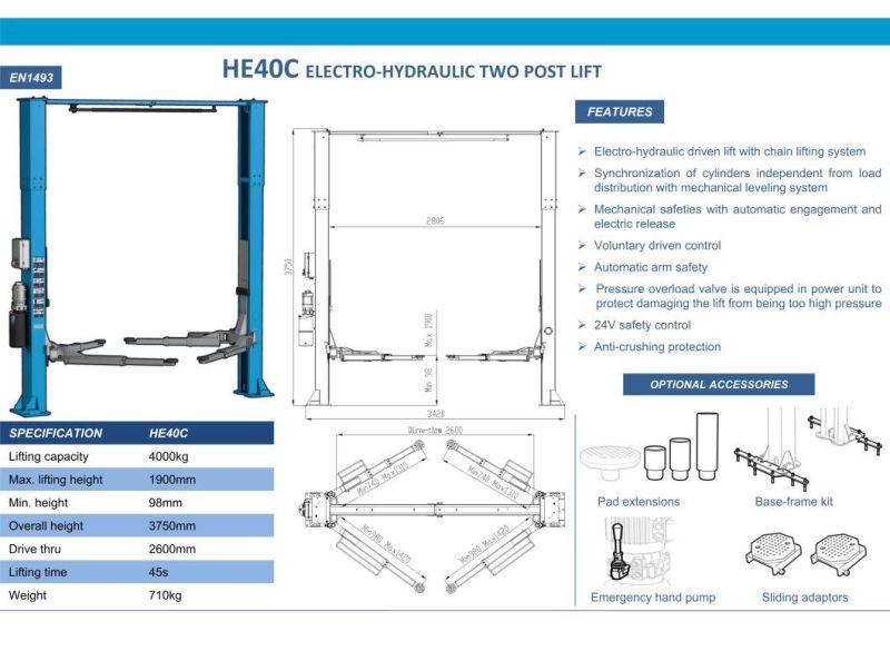 Single Side Release Two Post Car Lift 5000kg