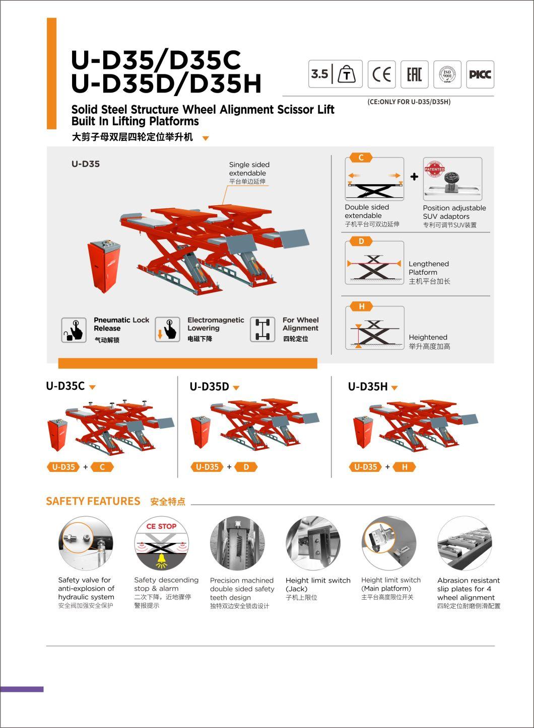 Unite Alignment Scissor Lift U-D35c Solid Steel Structure Wheel Alignment Scissor Lift Built in Lifting Platforms