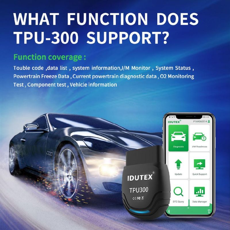 Idutex TPU-300 OBD2 Scanner Car Code Reader for Check Engine Light Sensor and Evap Test Car Fault Diagnosis