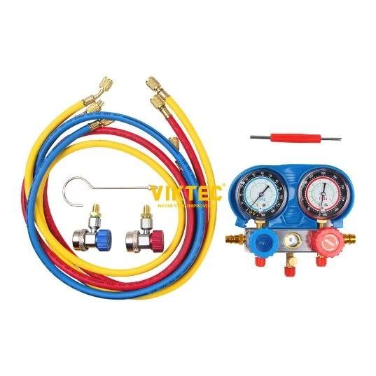 Viktec Manifold Gauge Set Diagnostic A/C Tool Kit R22 R134A R410A Refrigeration Brass Automotive Tool