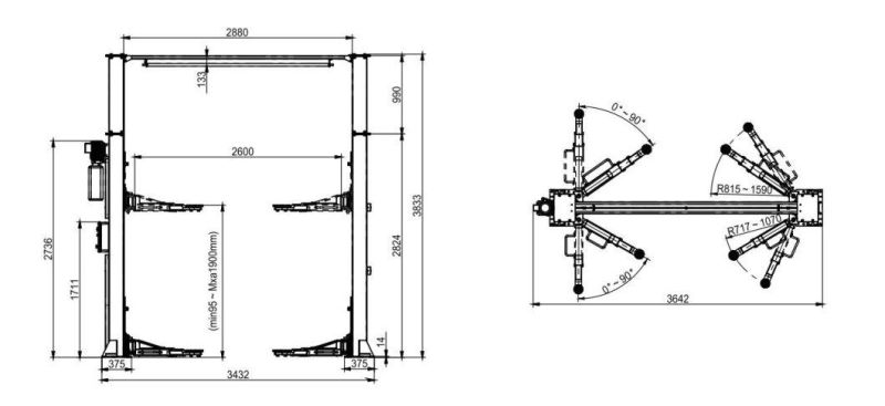 Hydraulic Automobile Vehicle Elevator Gantry Two Post Auto Hoist Floor 2 Post Car Lift