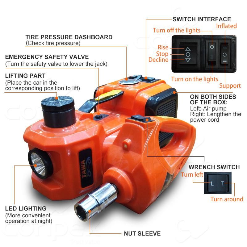 Professional 5 Ton Portable Car DC 12V 5t Multi-Functional Hydraulic Floor Jack with Electric Impact Wrench