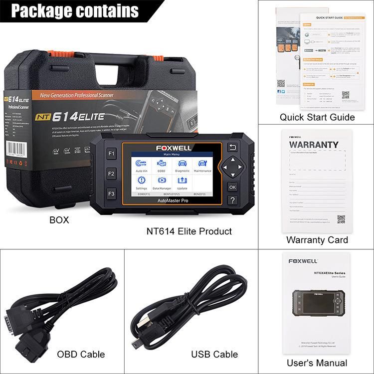 Foxwell Nt614 Elite OBD2 Car Diagnostic Tool Engine ABS SRS Airbag at+Epb Oil Reset Code Reader OBD 2 Obdii Automotive Scanner