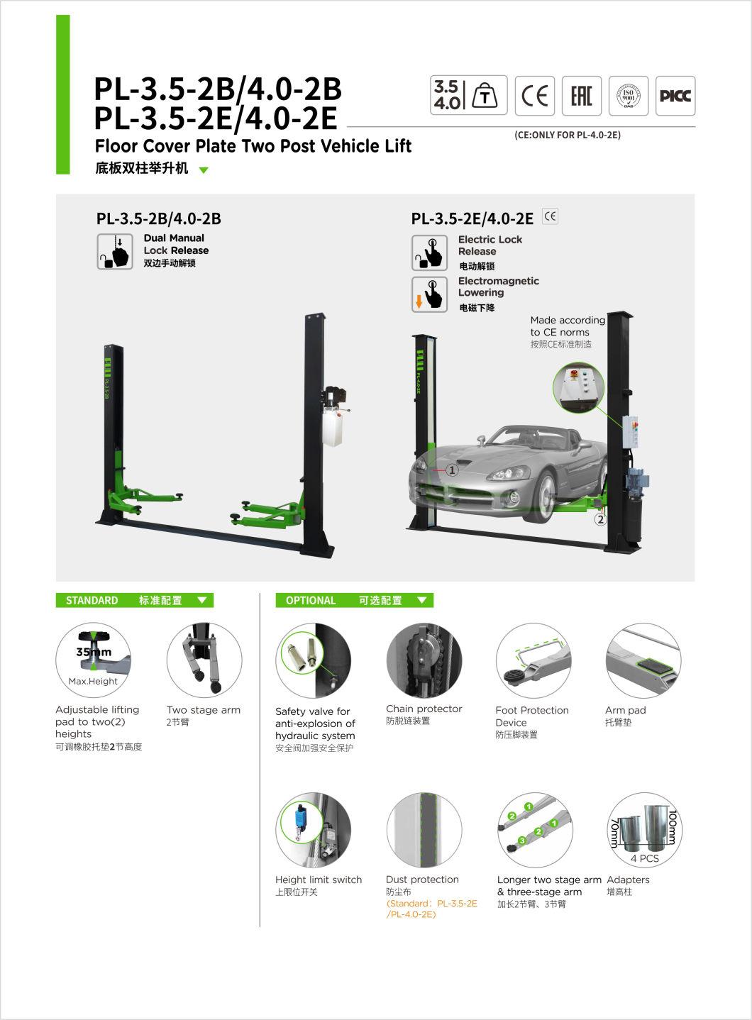 Puli 4t/8840lbs Two Post Car Lift Floor Plate Car Jack Garage Equipment Hydraulic Lift on Sale Pl-4.0-2b