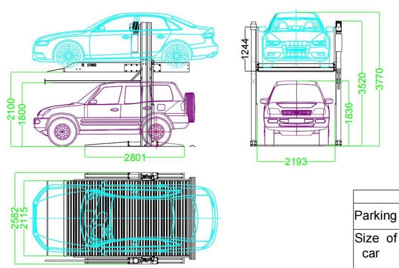 Double Level Hydraulic Auto Car Parking Lift Two Post