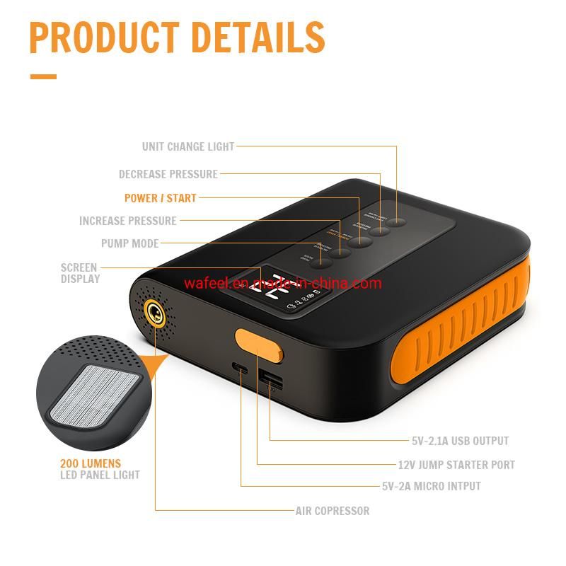 Jump Starter Air Compressor, 8800mAh Emergency Power Bank, 12V Car Battery Charger Starter