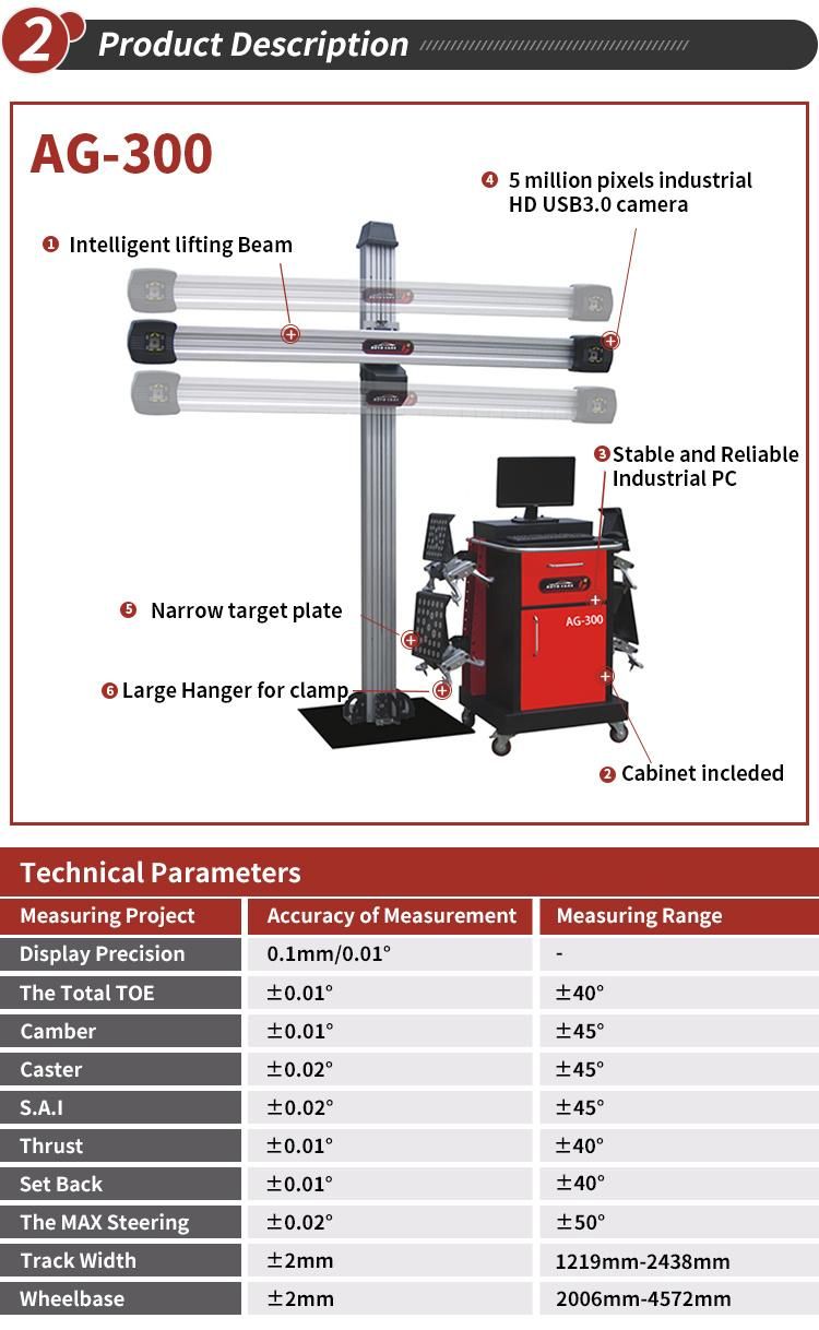 Garage Equipment 3D Four Wheel Alignment with Automaitic Lift Beam