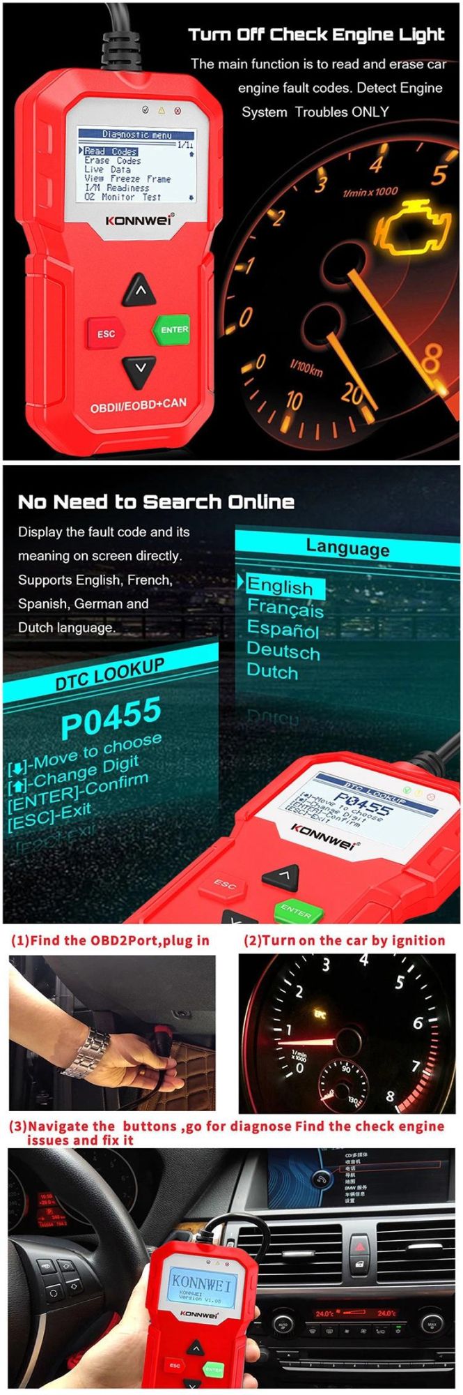 OBD Truck Scanner Automotive Code Reader OBD2 Scanner Check Engine Fault Car Diagnostic Scan Tool