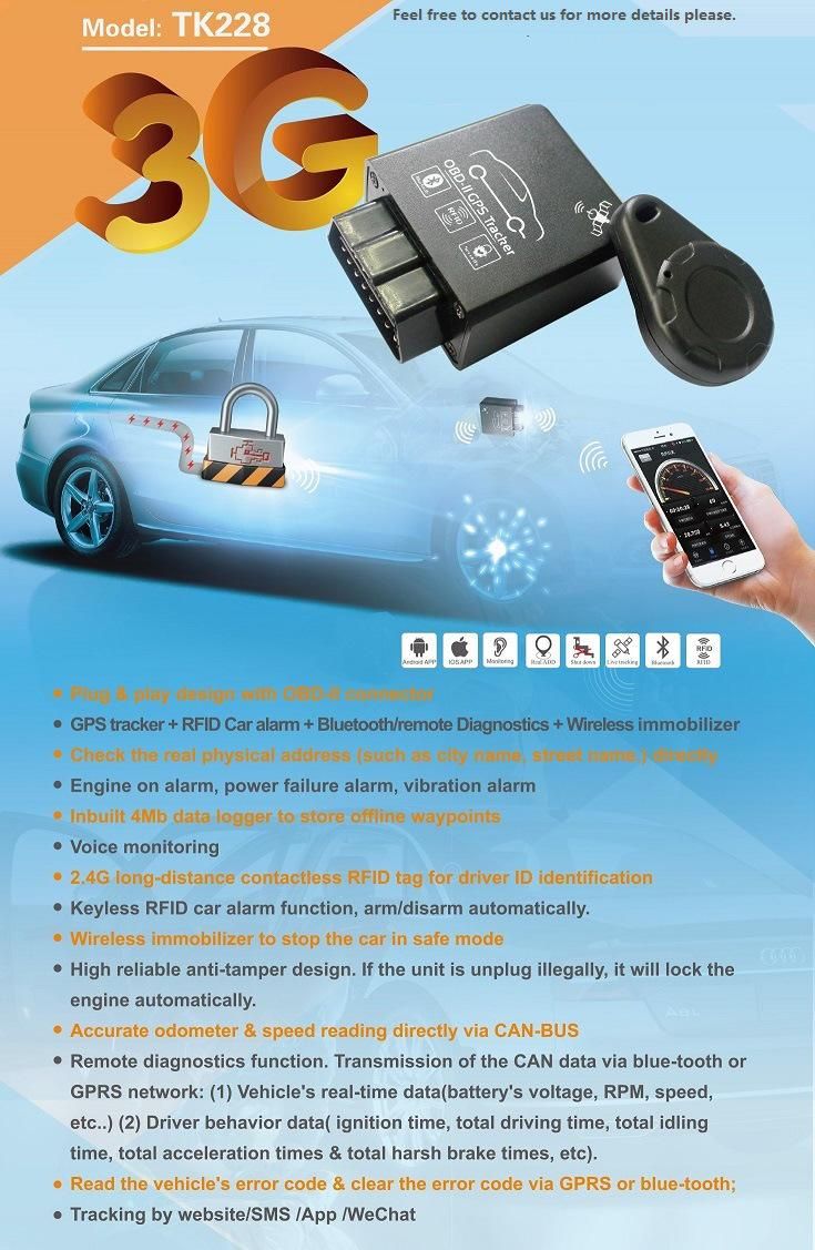 3G OBD GPS Car Tracker with Diagnostic Functions Memory (TK228-DI)