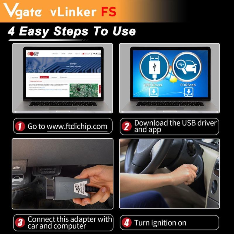 Vgate Vlinker Fs Elm327 for Ford Forscan HS/Ms-Can Elm 327 OBD 2 OBD2 Car Diagnostic Scanner Obdii Interface Tools for Mazda