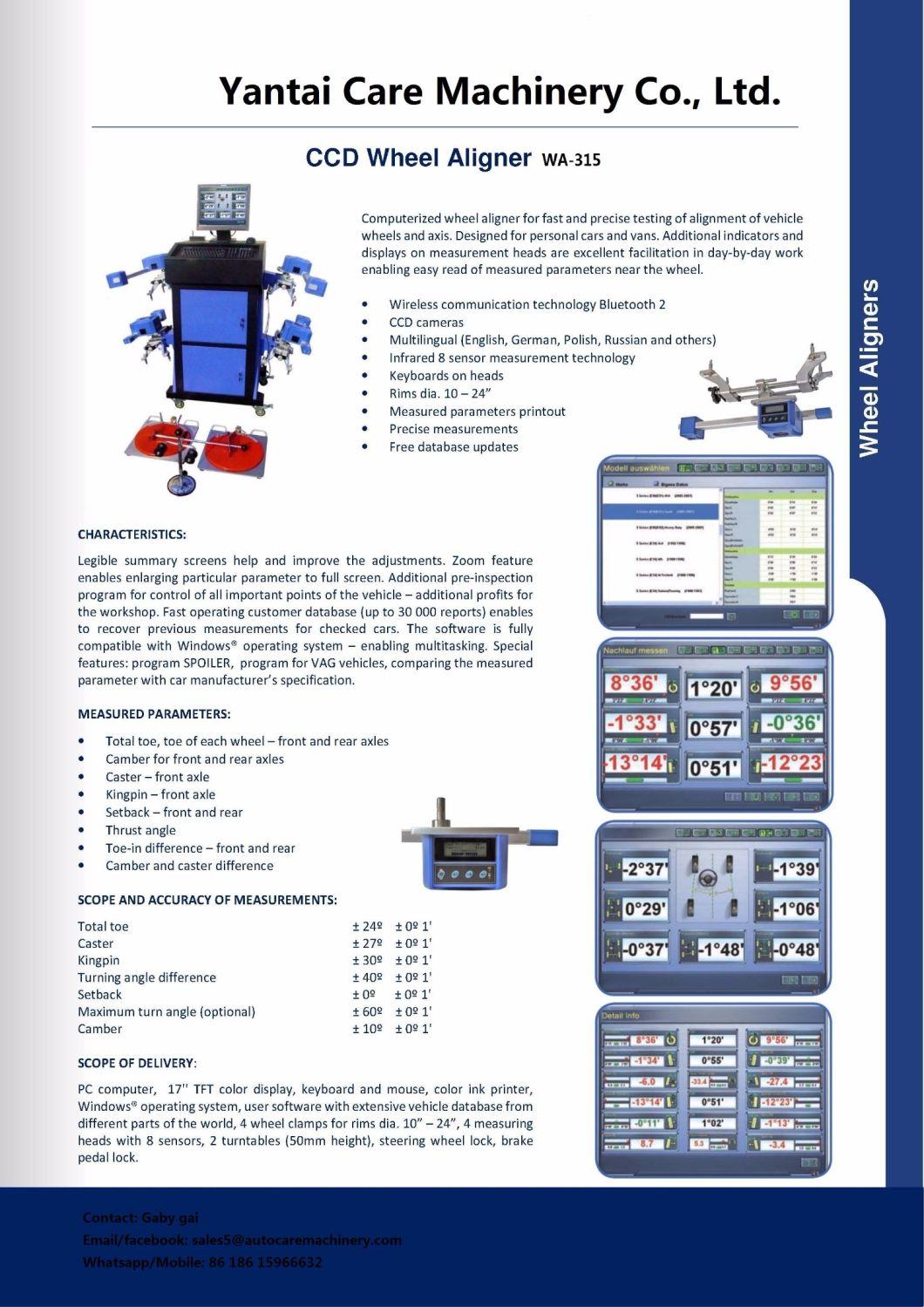 Computerized CCD Wheel Aligner for Fast and Precise Testing of Alignment of Vehicle Wheels and Axis