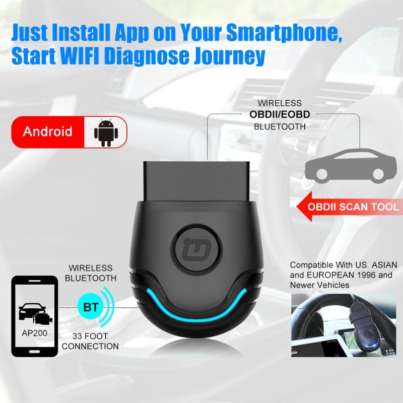 Idutex PU-600 Bluetooth OBD2 Car Diagnostic Tool Auto OBD Interface Scanner Code Reader Mini for Android Mobilephone