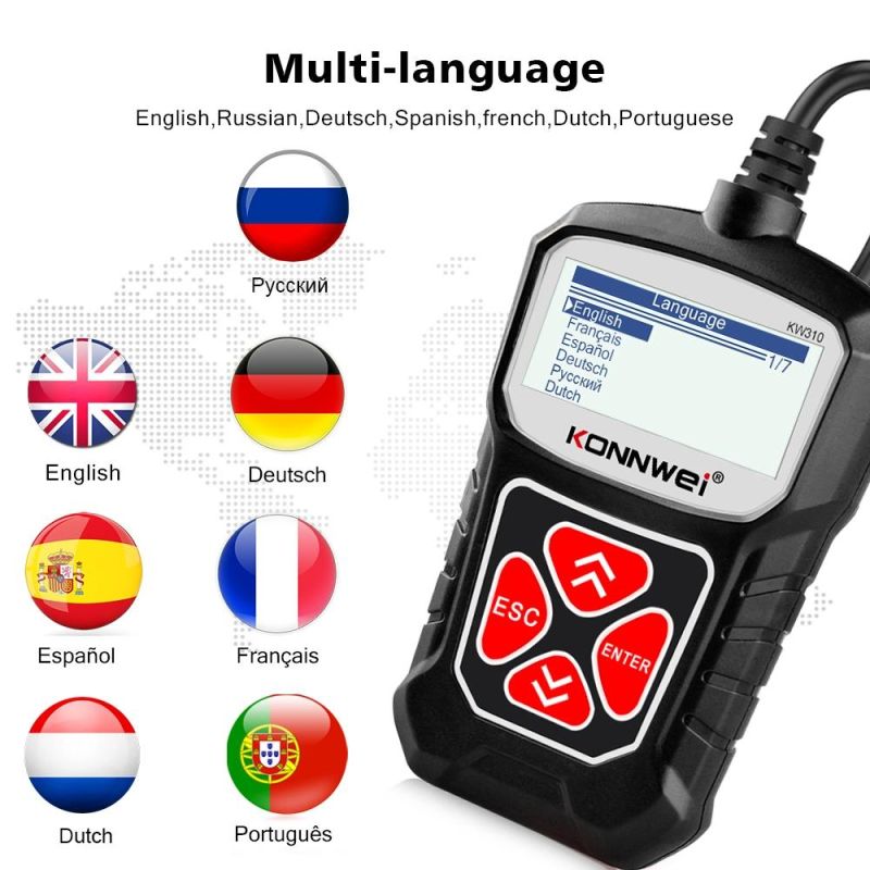 Konnwei Kw310 OBD2 Eobd2 Code Reader Clear Fault Codes for Almost 12V Obdii Auto Car Diagnostic Scanner Tool Pk Launch Cr3001