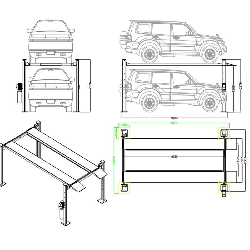 Garage Hydraulic Two Cars Four Post Parking Lift Elevator Outdoor