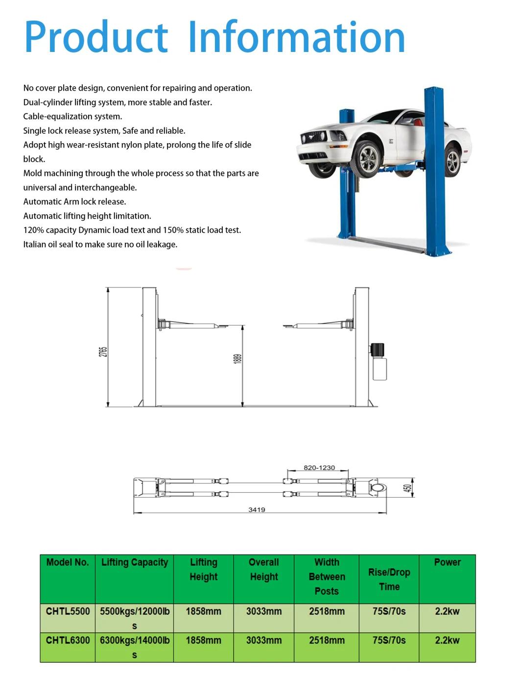 Double Cylinder 2 Post Hydraulic Lifting Capacity of 4.2t Car Lift