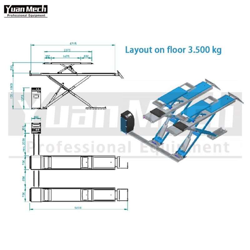 European Standard on Floor 3.5t Big Scissor Hydraulic Lift