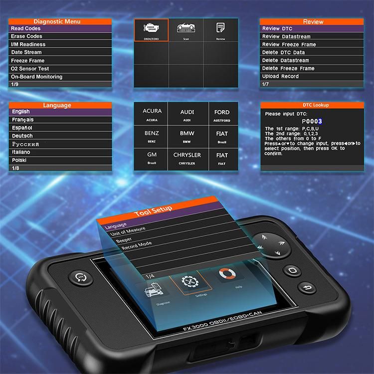 Ancel Fx3000 OBD2 Car Diagnostic Tool ABS BMS Epb Sas Reset Oil Maintenance to Zero