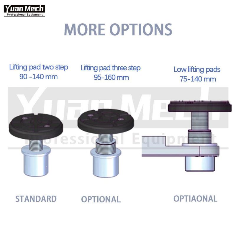 Yuanmech F4033mm Two Post Lift Floor Connection with Three Step on The Short Arms and Three Step on The Long Arm