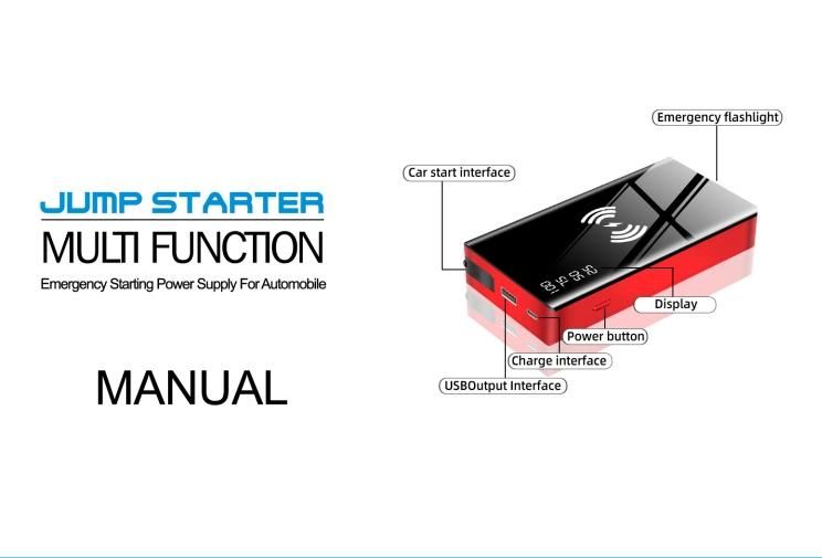 20000mAh Portable Car Jump Start Battery Power Bank with Wireless Charging USB 12V 500A Jump Starter