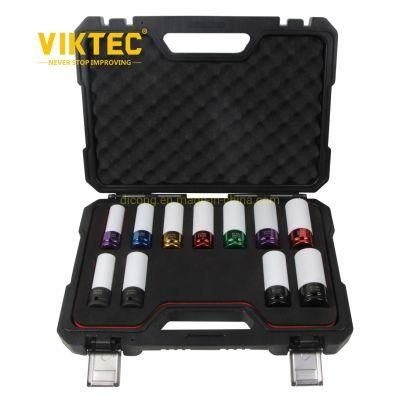 Viktec 11PC 1/2 15mm, 17mm, 19mm, 21mm, 22mm, 23mm, 24mm, 27mm Drive Master Alloy Wheel Nut Socket Set (VT18084)