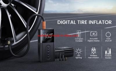 Car Tire Inflator LED Light Power Bank Pressure Mini Compressor Air Pump