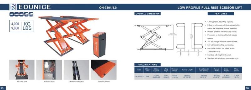 on-7801/4.0 on Ground 4 Ton Lifting Capacity Full Rise (double) Scissor Lifts/Hoists