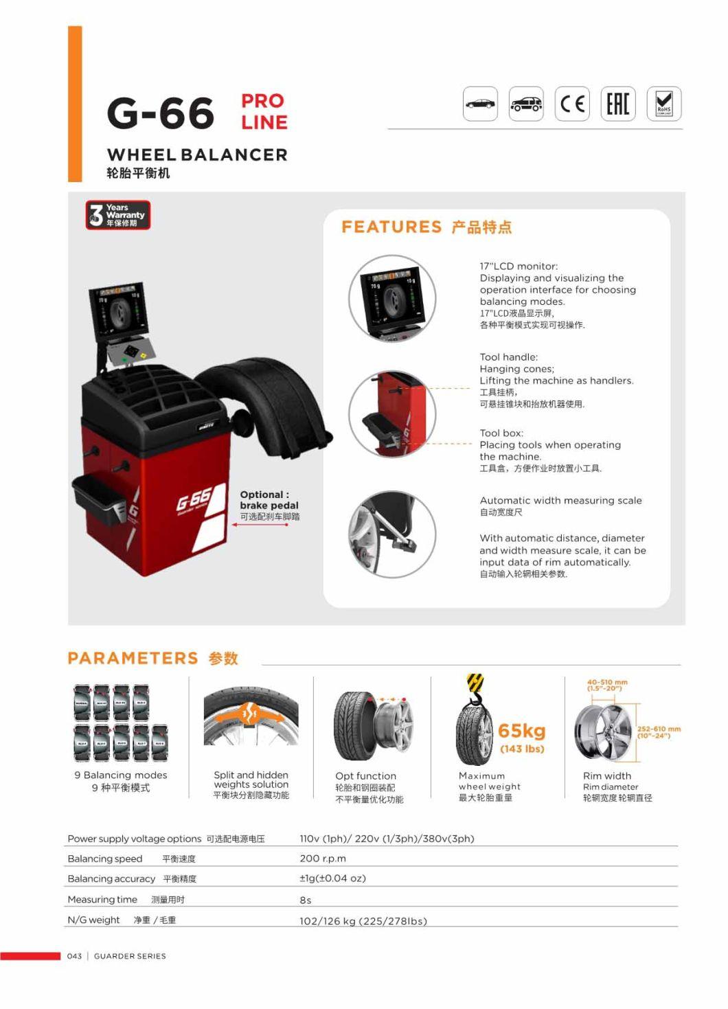 High Performance Unite G-66 Car Tire Wheel Balancer Smart Balancing Automatic Machine Rim Wheel 200 R/Min 1.5-20"