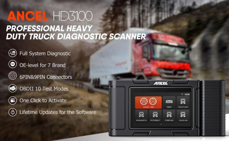 Ancel HD3100 12V Car and 24V Heavy Duty Diesel Truck Diagnostic Scanner 2 in 1 Full System OBD2 Auto Scanner Lifetime Free Update