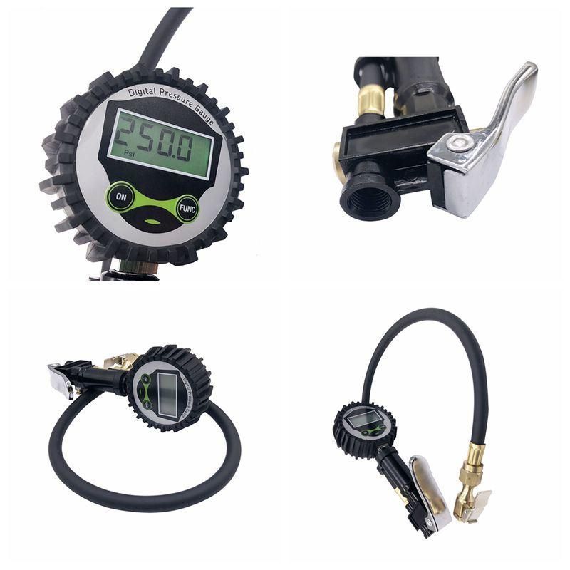 Digital Inflator Tire Pressure Gauges with Large Bore Clip-on Air Chuck