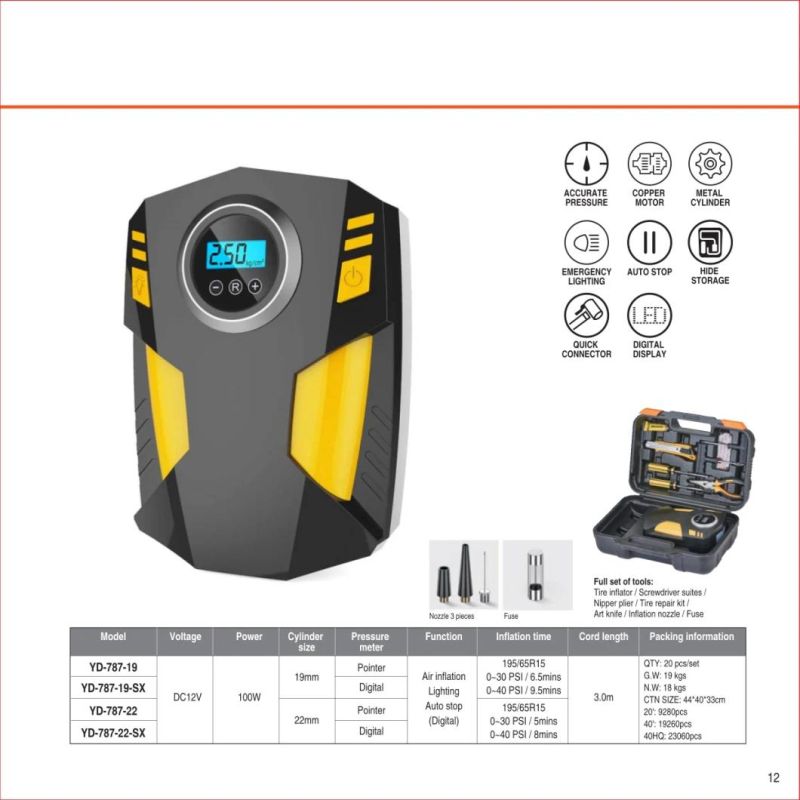 Portable Pressure Digital DC 12V Car Tire Inflator, Air Pump Compressor 120W 150psi Car Tyre Air Pump