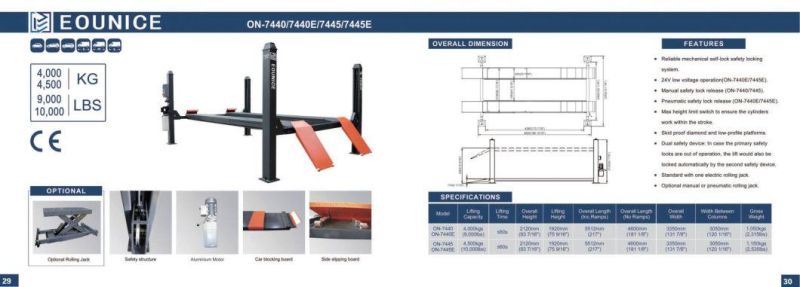 on-7445 Manual Safety Lock Release Alignment 4 Post Car Lift/Auto Lift/Car Hoist/Auto Hoist